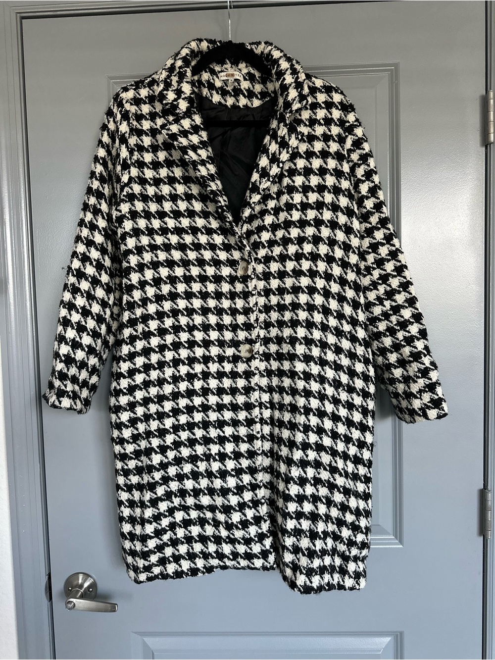Moon River Black & White Houndstooth Pea Coat